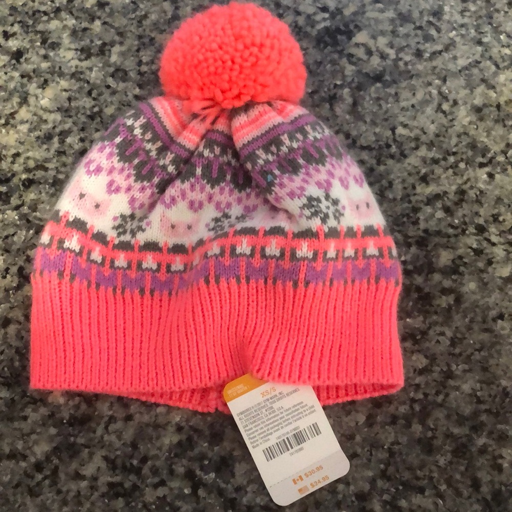 Gymboree Pink and Purple Knit Hat with Pom-Pom